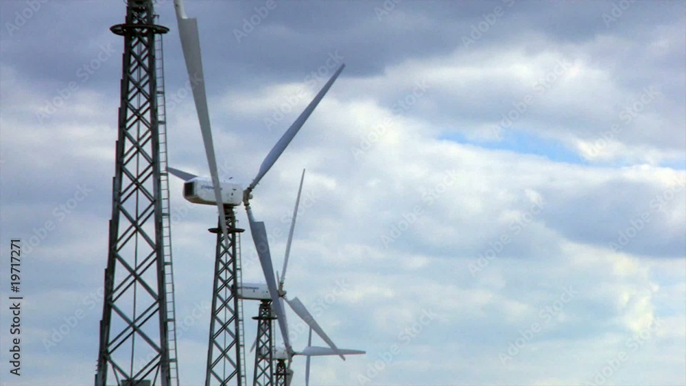 HD group of spinning wind turbines, closeup HD group of spinning wind turbines, closeup