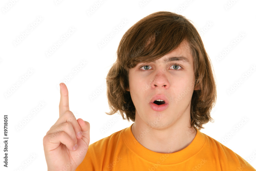 Teenager with lifted finger