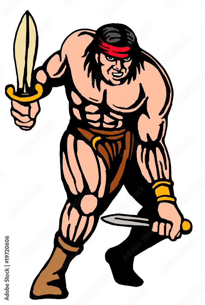 Fototapeta premium illustration of a warrior attacking with dagger