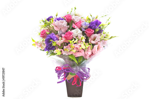 colourful bouquet vase on white background