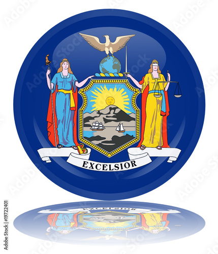 New York State Round Flag Button (USA America Vector Reflection)
