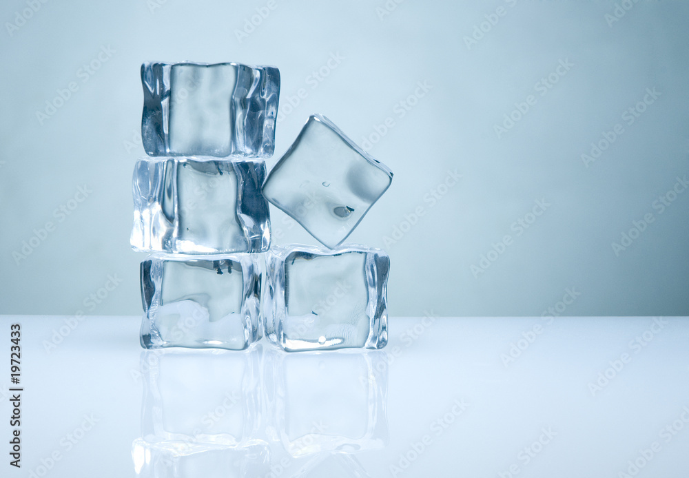 pile of ice cubes with reflection