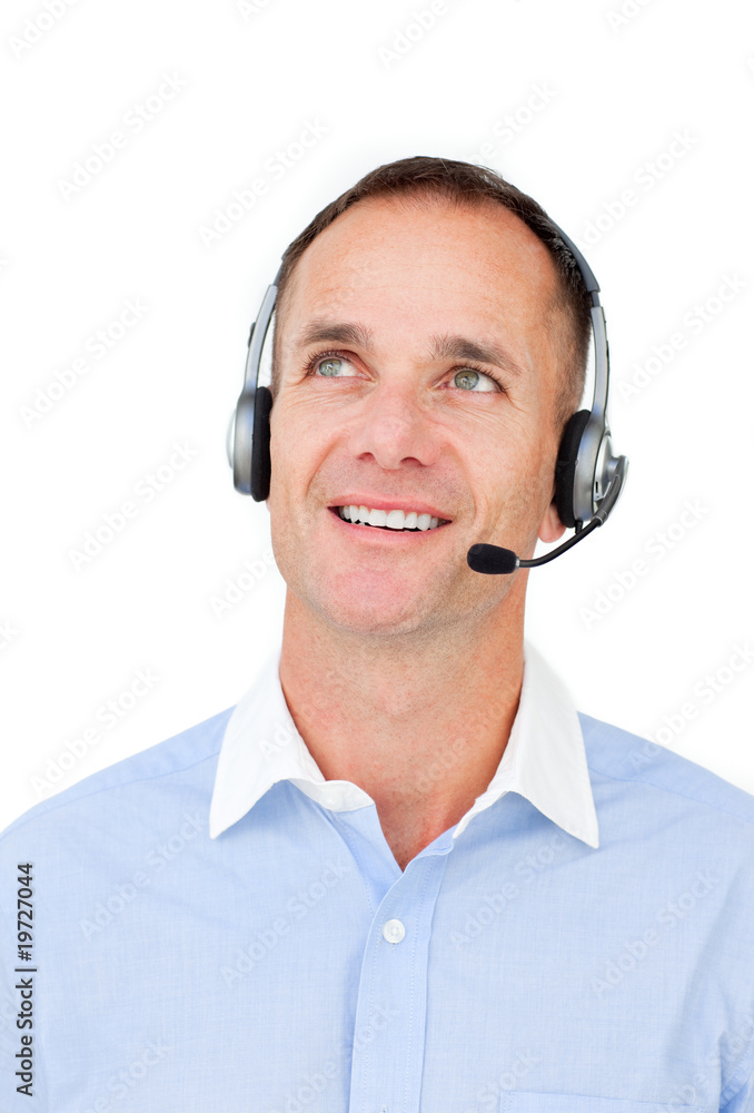 Attractive businessman using headset Attractive businessman using headset