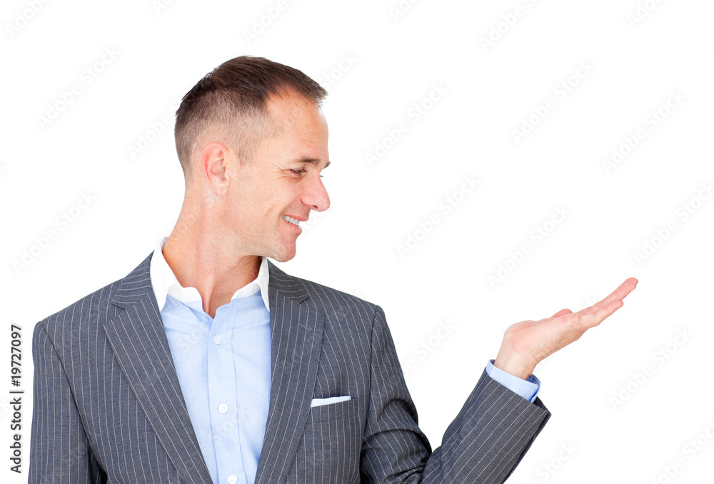 Cheerful businessman demonstrating Cheerful businessman demonstrating