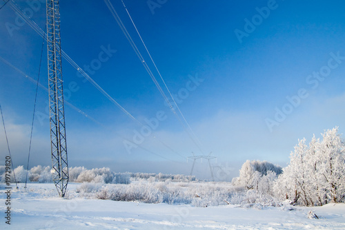 Winter high-voltage transmission tower