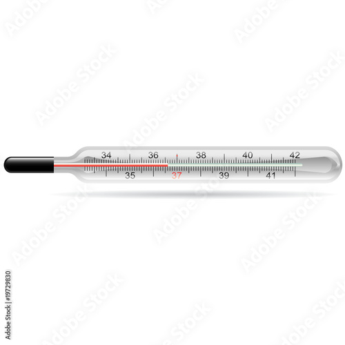 Mercury thermometer isolated on white with shadow.