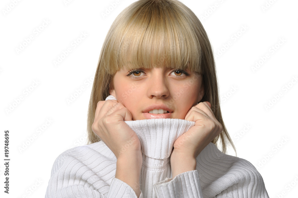 The young girl in a warm sweater The young girl in a warm sweater