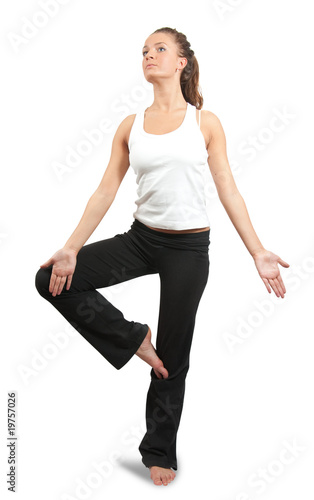 woman practicing yoga  over white