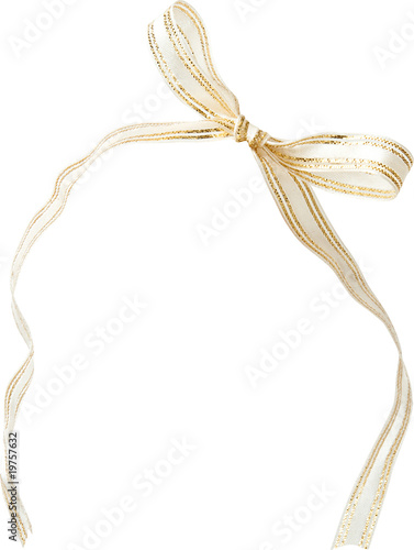 White bow with golden strips isolated on white background