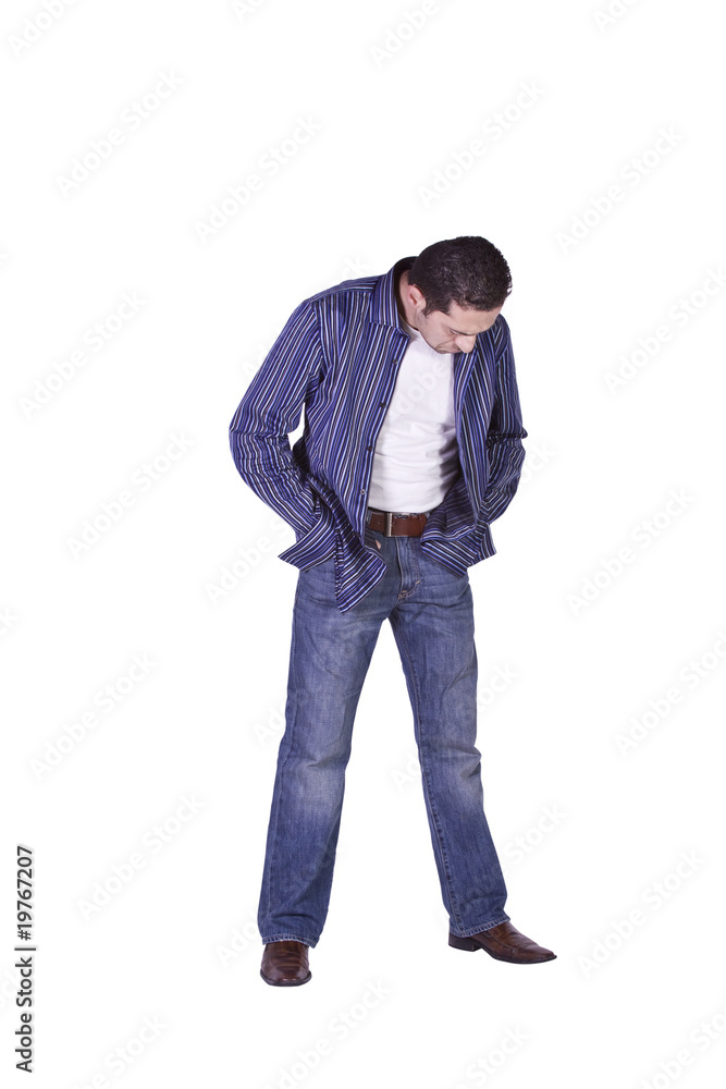 Casual Man Dressing Up Looking At His Shoes Casual Man Dressing Up Looking At His Shoes