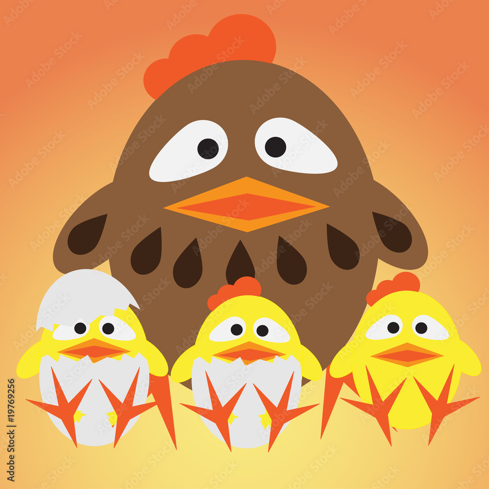 Obraz premium Little chickens and mother
