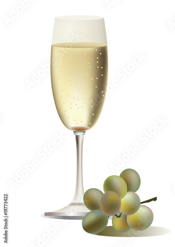 A vector glass of champagne and grape