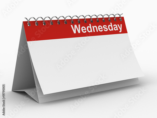 Fotografia Calendar for wednesday on white background. Isolated 3D image