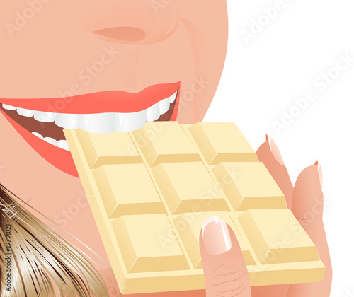 Woman eating white chocolate