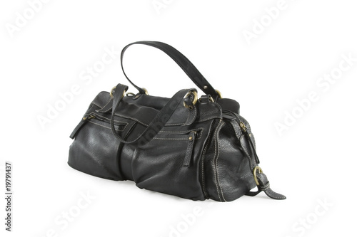 Black leather woman bag isolated over white