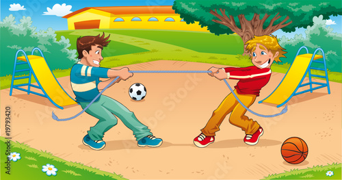 Tug of war with background.