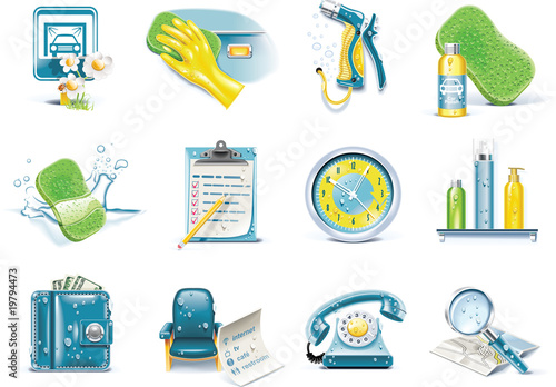 Vector car wash service icon set