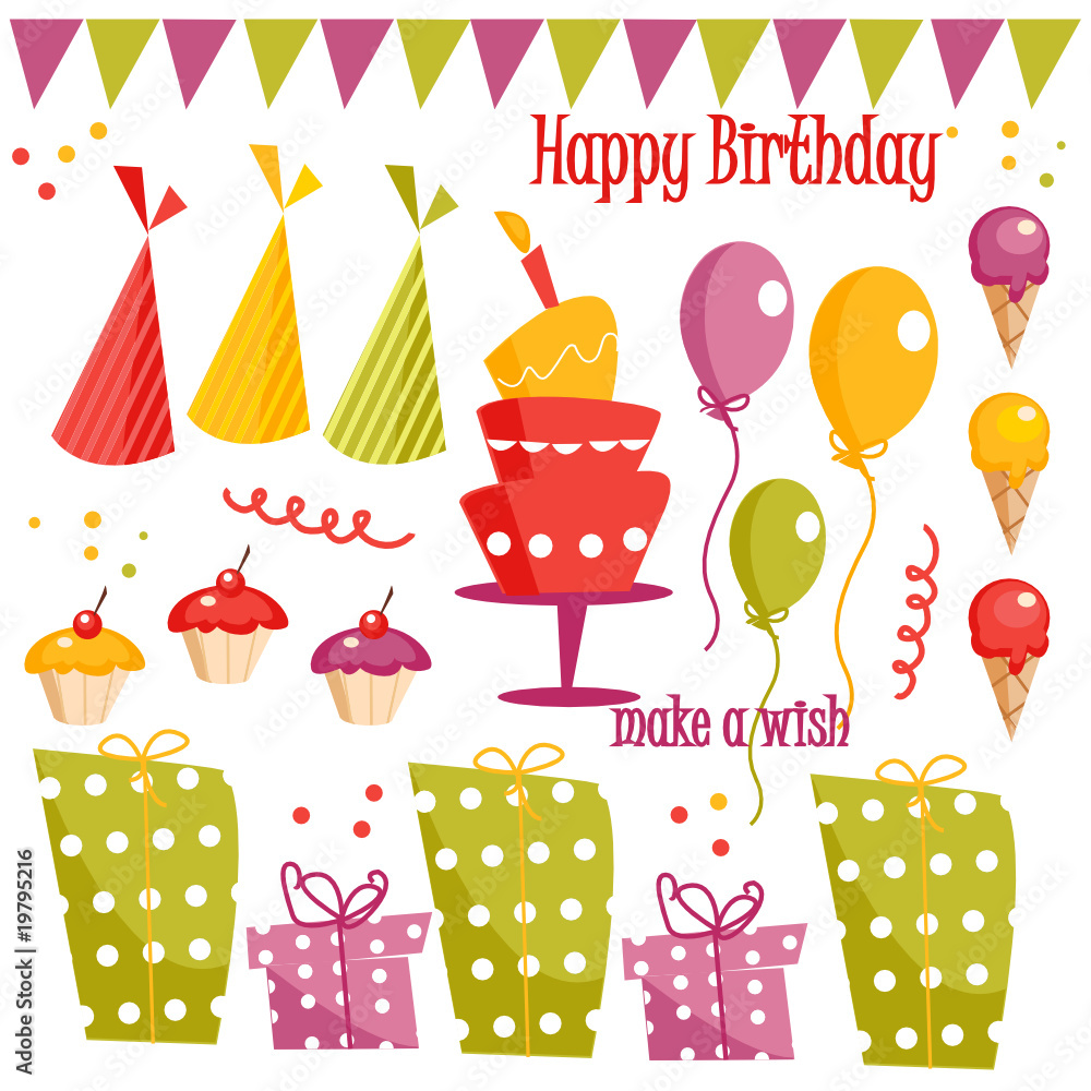 Birthday party graphic elements vector illustration Birthday party graphic elements vector illustration