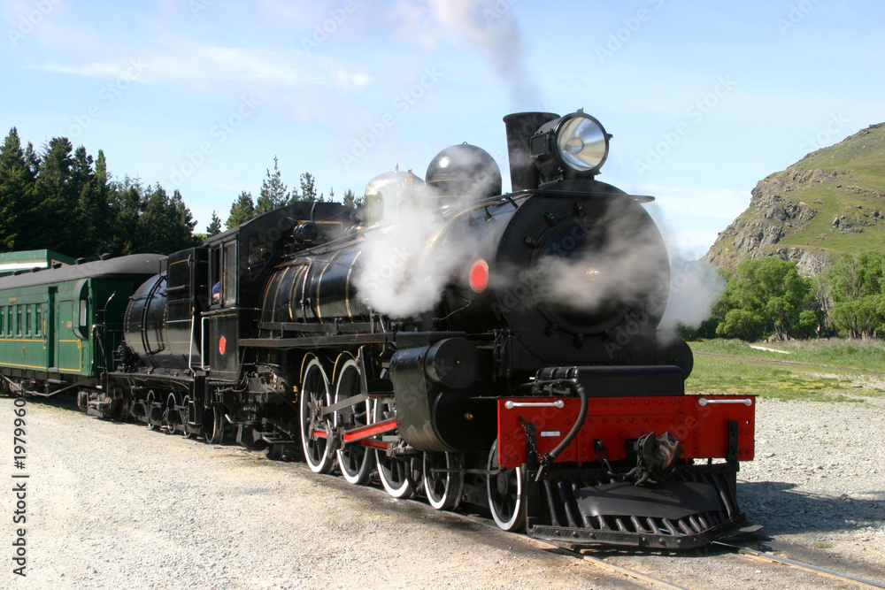 Naklejka premium Steam Engine and Rail Cars