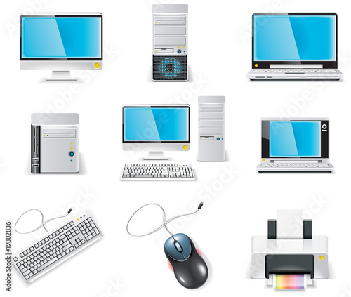Vector white computer icon set. Part 1. PC