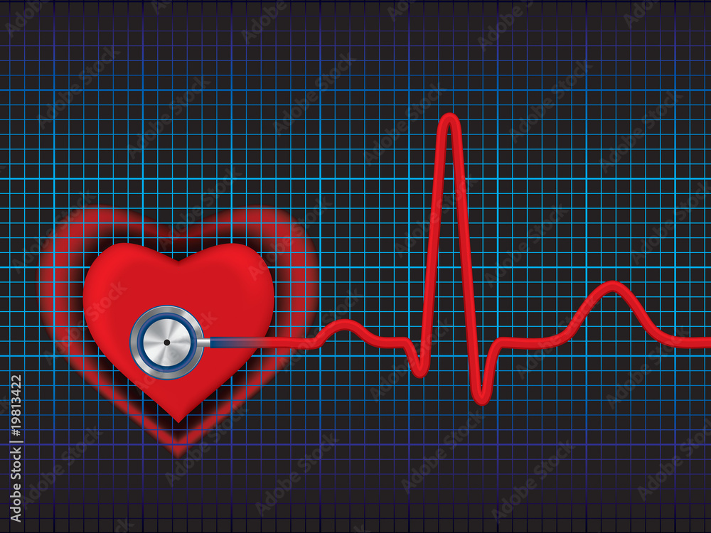 Heart symbol and stethoscope with normal ECG line Stock Vector | Adobe Stock