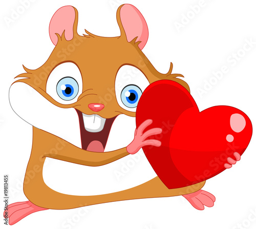 Cute hamster holding a heart