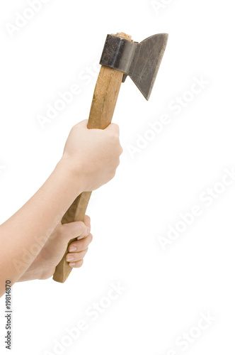 Isolated image of axe in female hand
