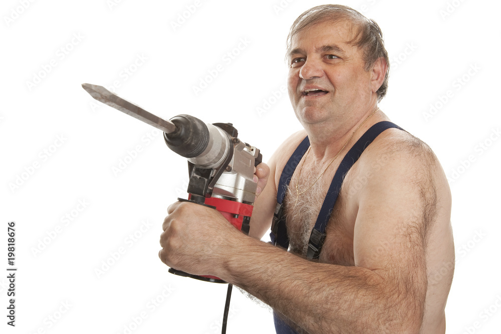 Installateur mit Bohrhammer Installateur mit Bohrhammer