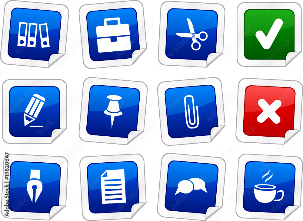 Office sticker set. Vector buttons