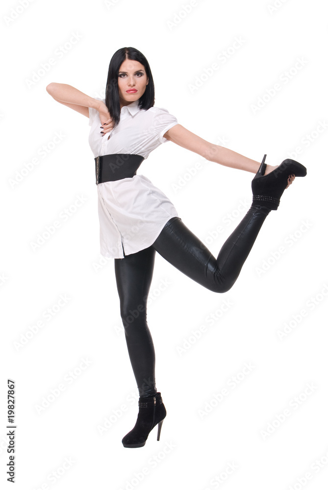 Portrait of beautiful fashion woman in black and white suit Portrait of beautiful fashion woman in black and white suit
