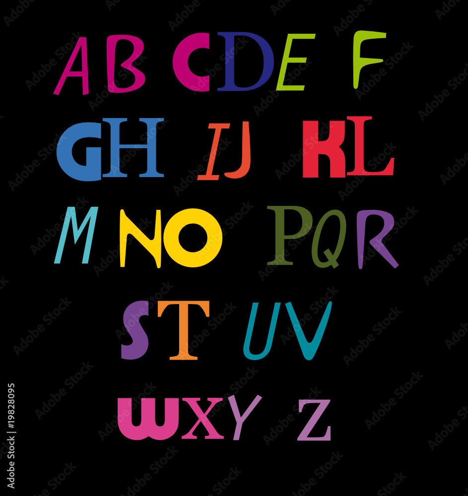 Alphabet coloré - fond noir