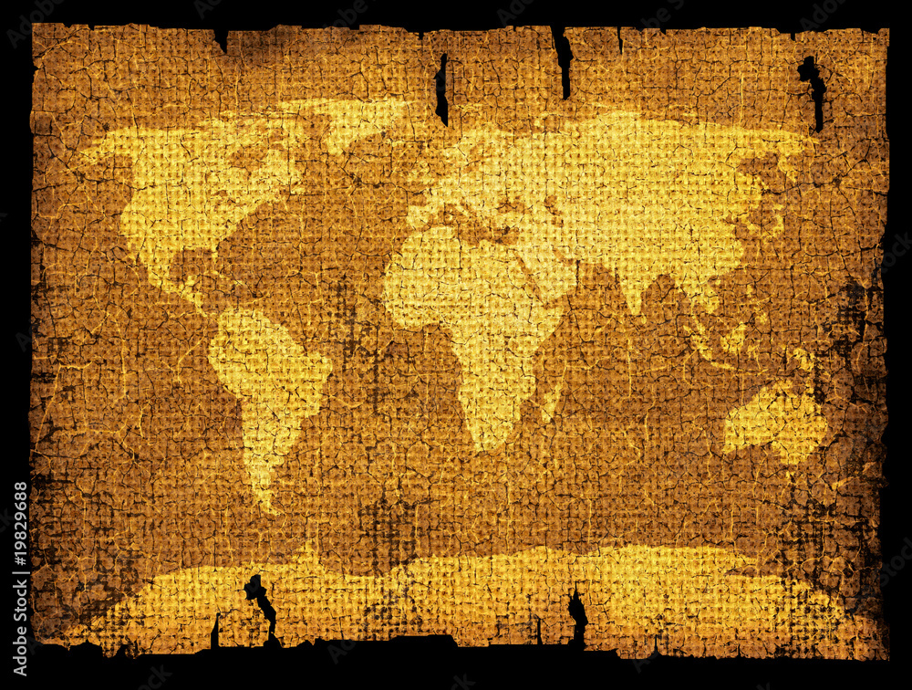 Fototapeta premium map of world drawn onto old cloth