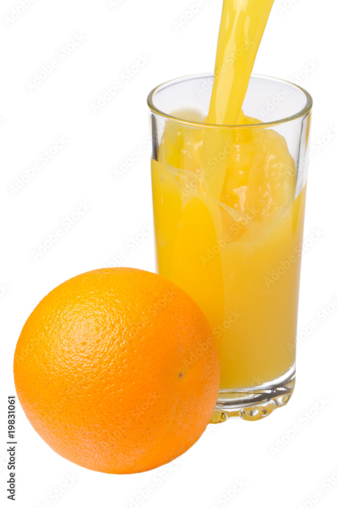 Orange and orange juice in glass Orange and orange juice in glass