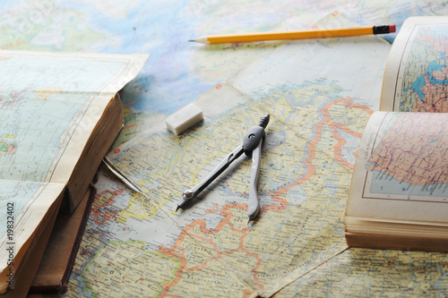 map and pensil photo