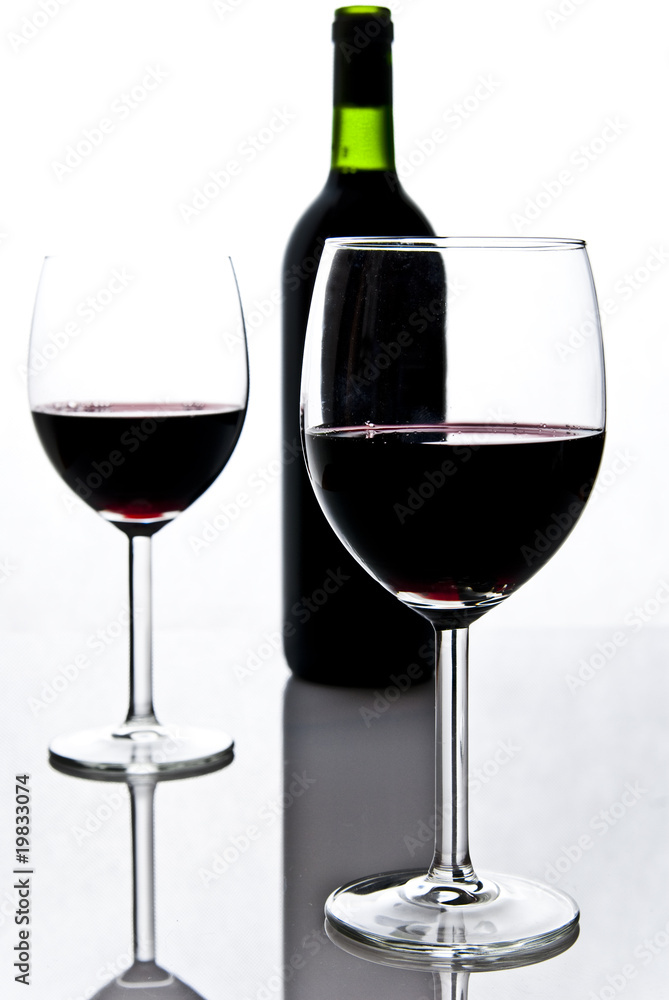 bottle of wine and wineglasses bottle of wine and wineglasses