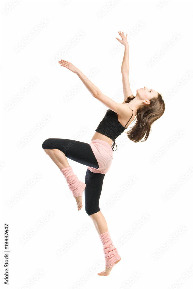 Posing young dancer isolated on white background