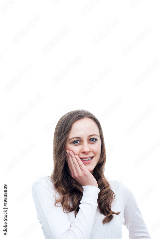 Ouch!! Girl holding cheek with major tooth ache Ouch!! Girl holding cheek with major tooth ache