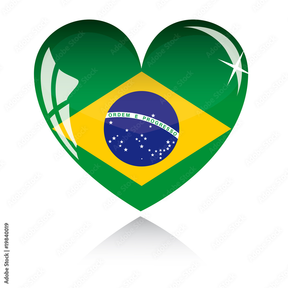 Obraz premium Vector heart with Brazil flag texture isolated on a white.