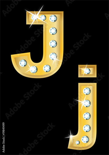 golden letter "J" encrusted diamonds