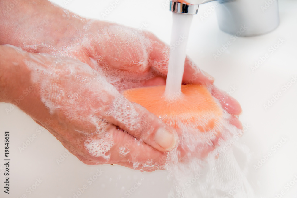 Fototapeta premium Wash hands. New protection against swine flu HN1
