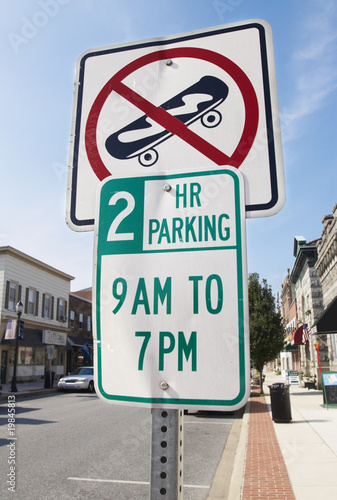 Parking and No Skateboarding Signs