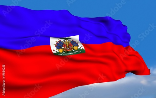 Haitian Flag waving on wind.