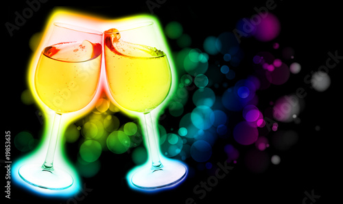 Isolated abstract colored wine glass with wine over a black back