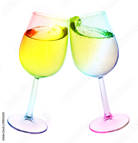 Isolated abstract colored wine glass with wine over a white back