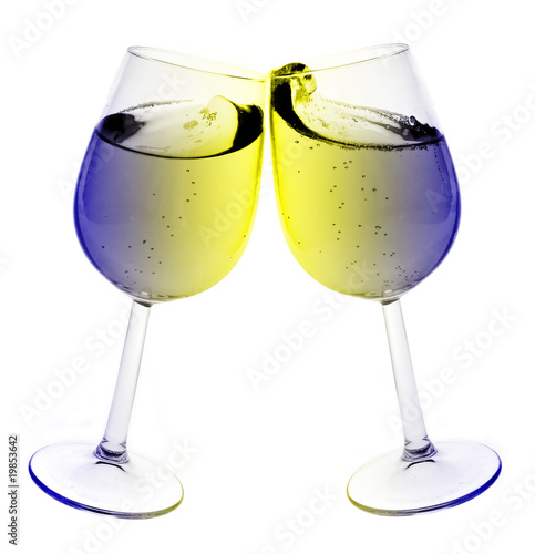 Isolated abstract colored wine glass with wine over a white back