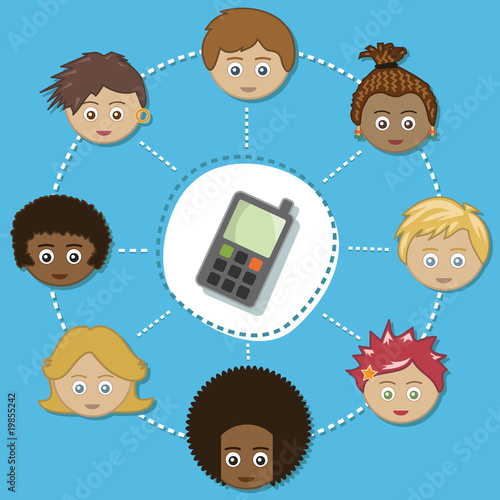 networking kids with phone