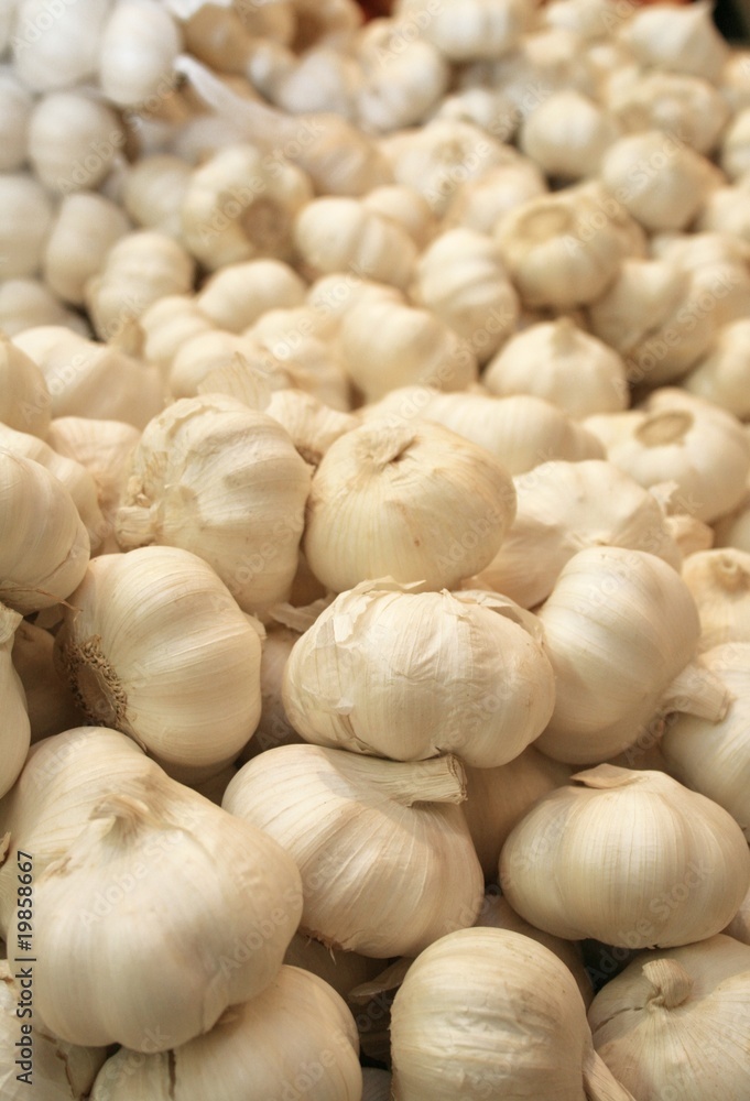 Delicious and fresh garlic in market Delicious and fresh garlic in market