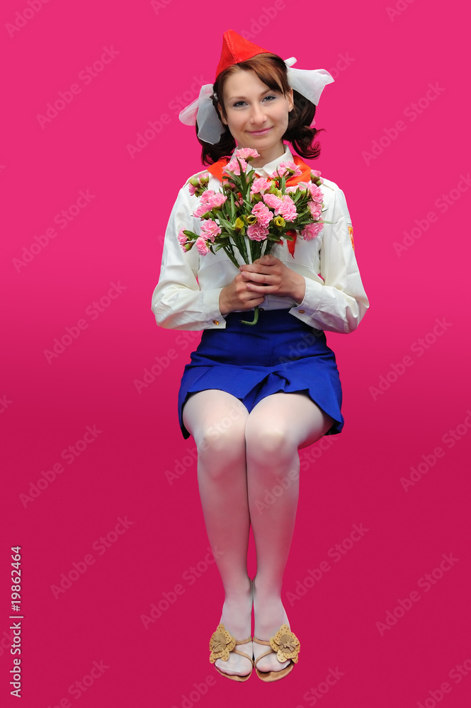 Sitting pioneer with flower Sitting pioneer with flower