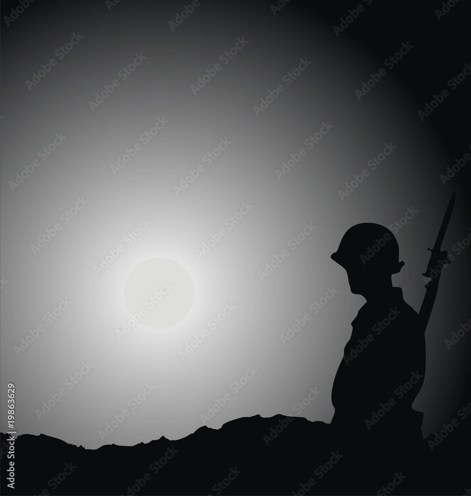 soldier being on guard against moon  vector illustration