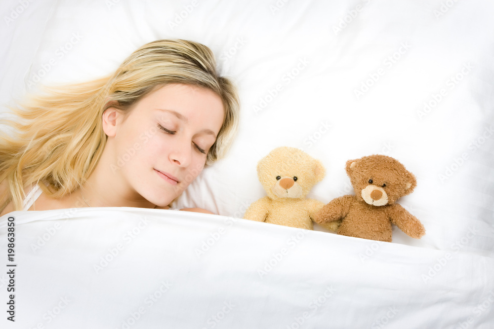 Teenager sleeping with teddies Teenager sleeping with teddies